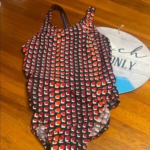 Nike Printed One-Piece Swimsuit in Black, Red and Orange
